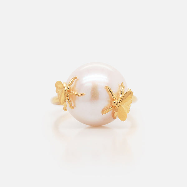 Anillo Bee Plata .925. con Chapa de Oro 14K y Perla.