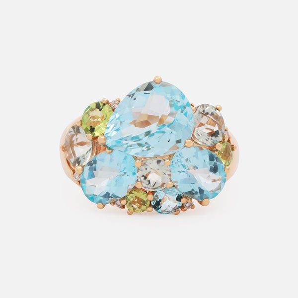 Anillo Botanical Bubbles Oro Amarillo 18K con Topacios, Prasiolitas, Peridotos y Diamantes.