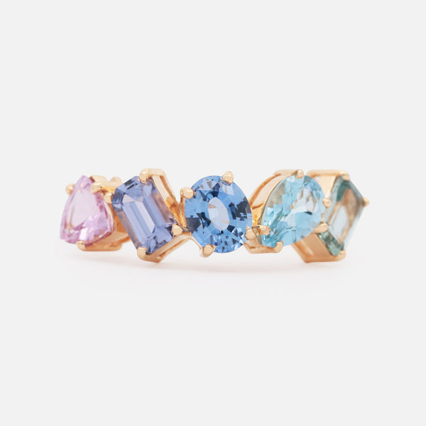 Anillo Centauro Berry Oro Amarillo 14K con Zafiros y Aquamarina.
