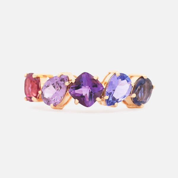 Anillo Centauro Jelly Oro Amarillo 14K con Granate Raspberry, Zafiro, Amatista, Tanzanita y Iolita.