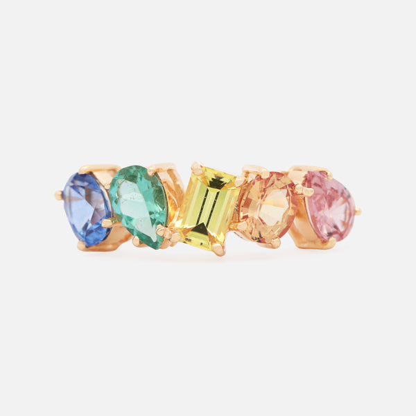 Anillo Centauro Rainbow Oro Amarillo 14K con Zafiros y Turmalina.