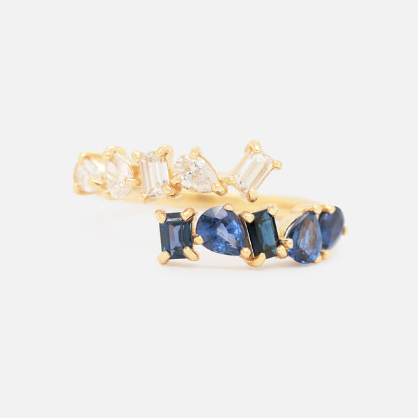 Anillo Duet Oro Amarillo 18K con Zafiros y Diamantes.