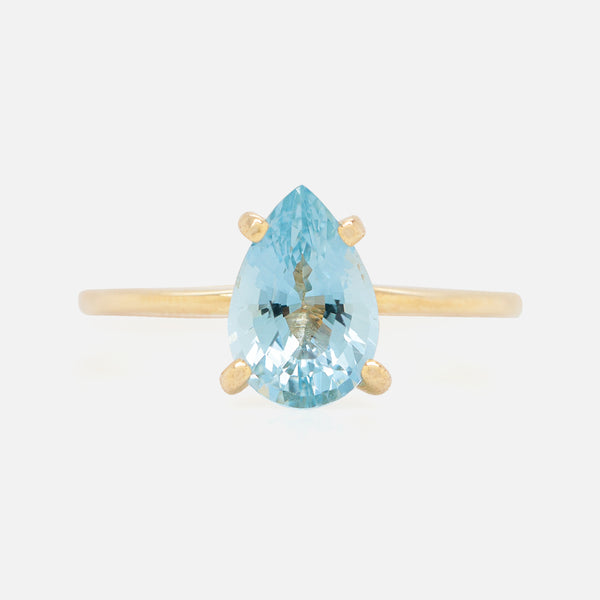 Anillo Elios Oro Amarillo 14K con Aquamarina Gota.