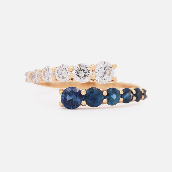 Anillo Pair Oro Amarillo 18K con Zafiros y Diamantes.