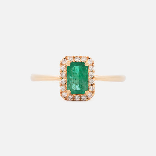 Anillo Royal Oro 14K con Esmeralda y Diamantes.