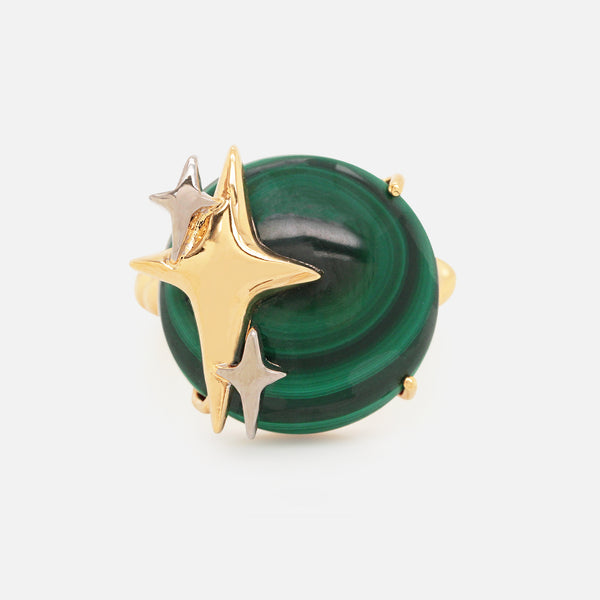 Anillo Spark Plata. 925 con Chapa de Oro 14K y Malaquita.