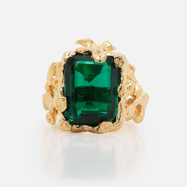 Anillo Terra Plata .925 con Chapa de Oro 14K e Hidrocuarzo Octagón.