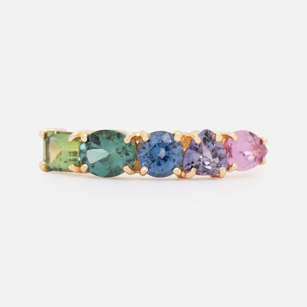 Anillo Nova Mystique Oro Amarillo 14K con Zafiros y Turmalina.