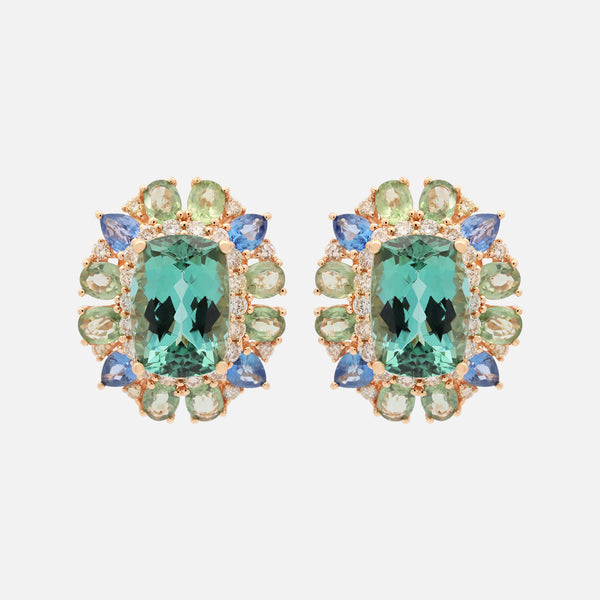 Aretes Botanical Armida Green Oro Amarillo 18K con Zafiros, Turmalinas y Diamantes.