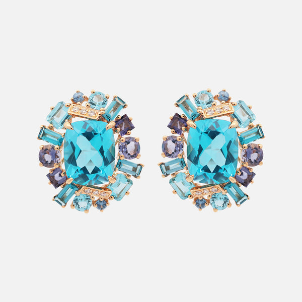Aretes Botanical Armida Blue Oro Amarillo 18K con Topacios, Iolitas y Diamantes.