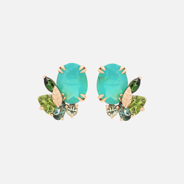 Aretes Botanical Lily Green Ópalos Australianos, Turmalinas, Peridotos, Zafiros y Diamantes-1