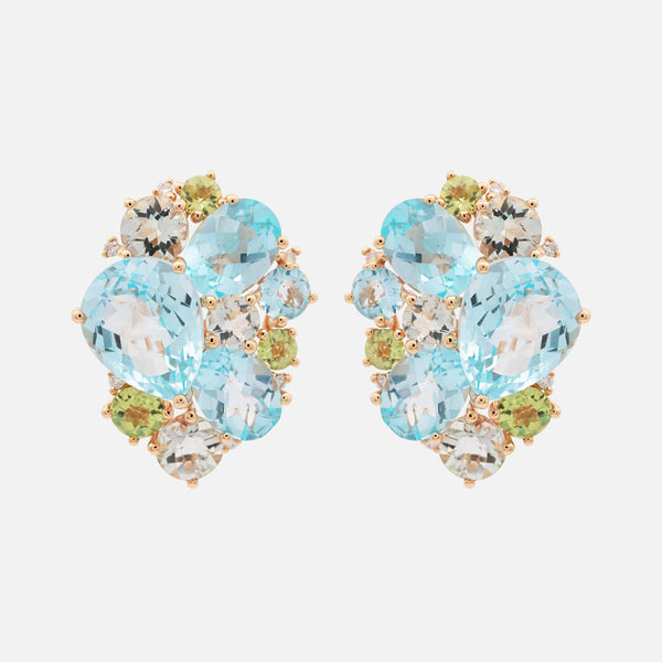Aretes Botanical Bubbles Oro Amarillo 18K con Topacios, Peridotos, Prasiolitas y Diamantes.