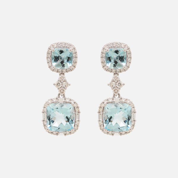 Aretes Celeste Oro Blanco 18K con Aquamarinas y Diamantes.