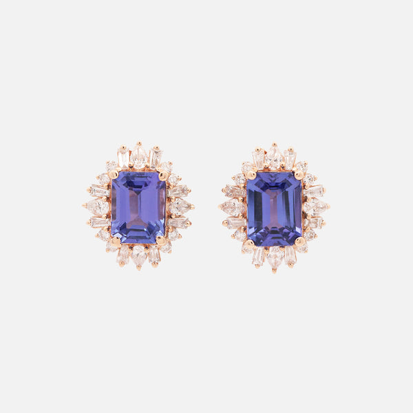 Aretes Charlotte Oro Amarillo 14K con Tanzanitas y Diamantes.
