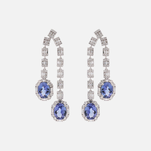 Aretes Gardenia Oro Blanco 18K con Tanzanita y Diamantes.