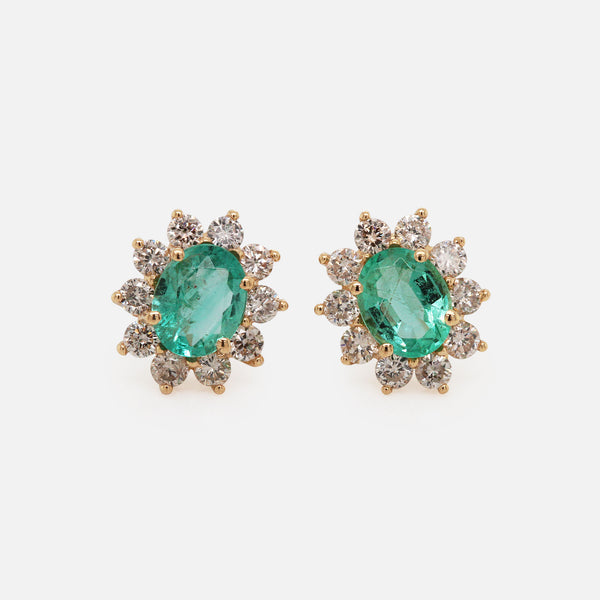 Aretes Imperio Mini Oro 18K con Esmeraldas y Diamantes.