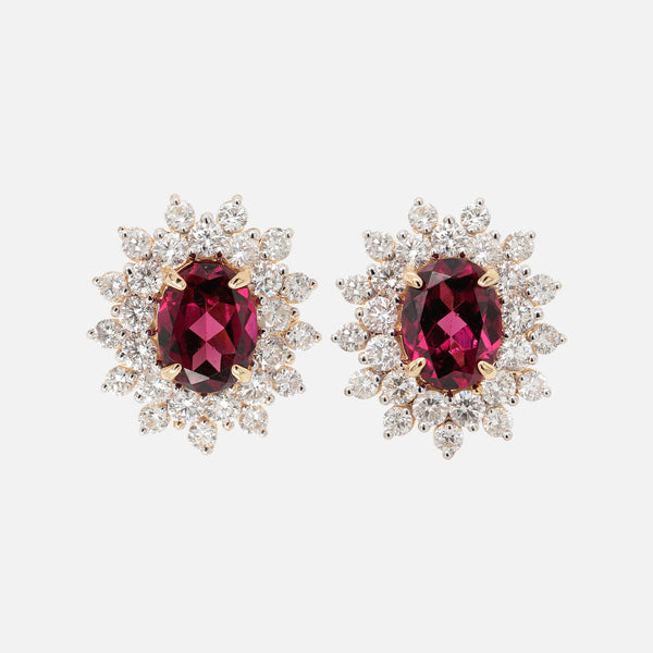 Aretes Imperio Maxi XL Oro Amarillo 14K con Granates y Diamantes.