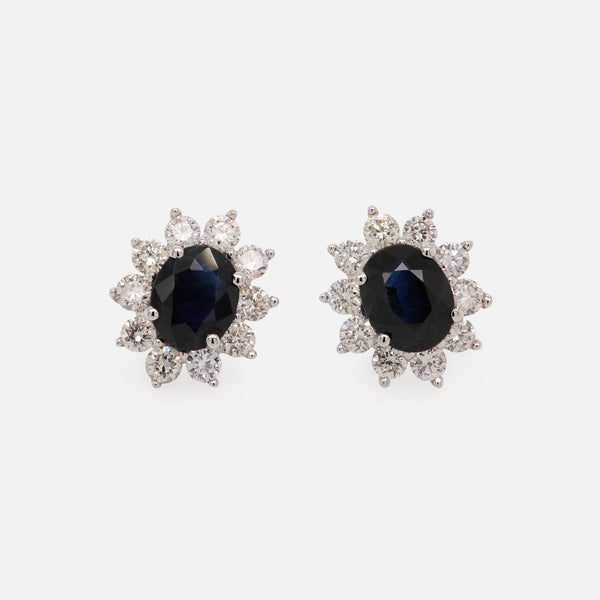 Aretes Imperio Mini Oro Blanco 18K con Zafiros y Diamantes.