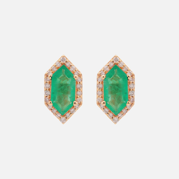 Aretes Luxe Esmeralda Hexagon Oro Amarillo 18K con Esmeraldas y Diamantes.