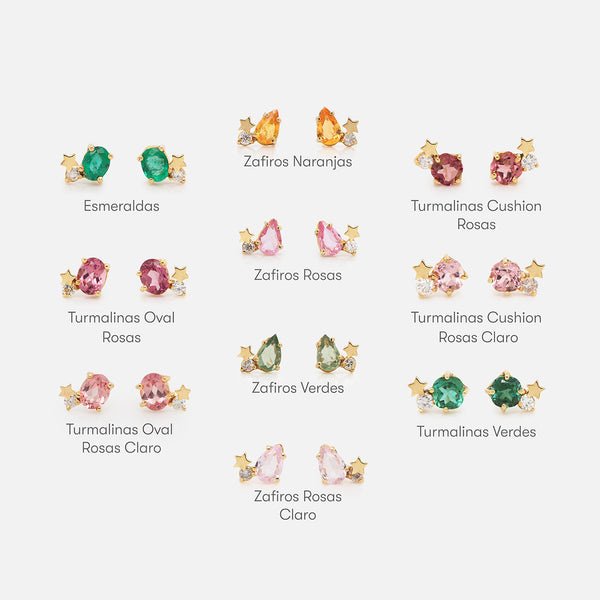 Aretes Ophelia Oro Amarillo 14K con Piedras Naturales.