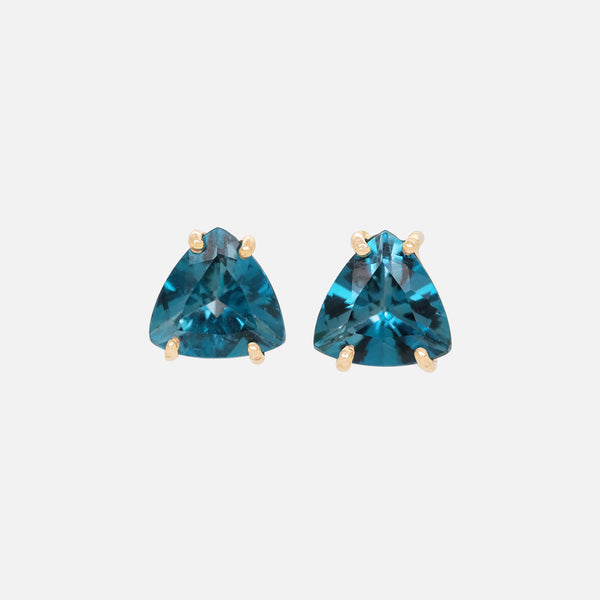 Aretes Orbit Oro Amarillo 14K con Topacios London Blue Trillón.