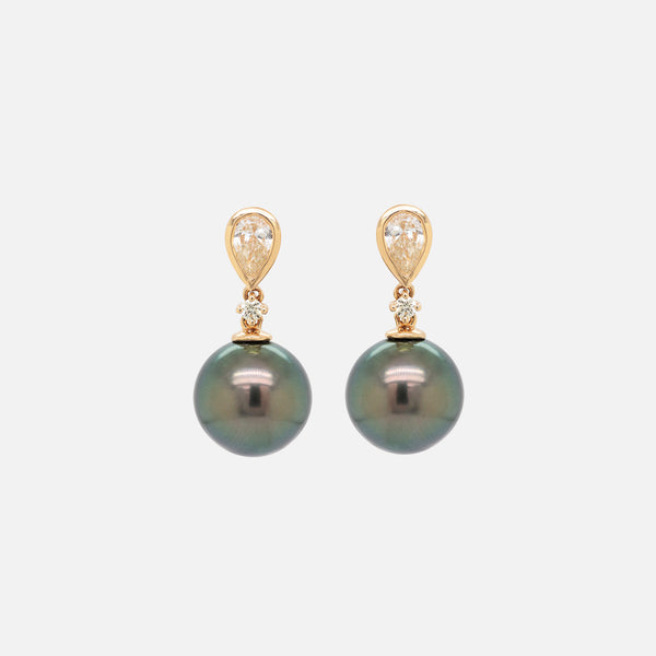 Aretes Satin Oro Amarillo 18K con Perlas Tahitianas y Diamantes.