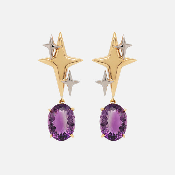 Aretes Spark Amethyst Plata .925 con Chapa de Oro 14K y Amatistas.