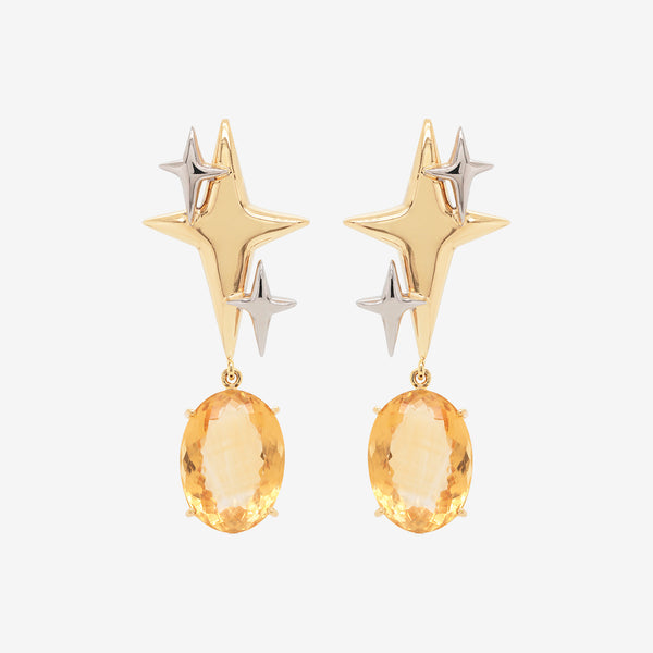Aretes Spark Plata .925 con Chapa de Oro de 14K y Citrinos.