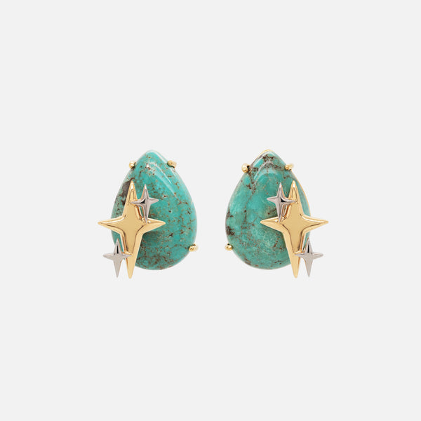 Aretes Spark Plata .925 con Chapa de Oro 14K y Turquesas.