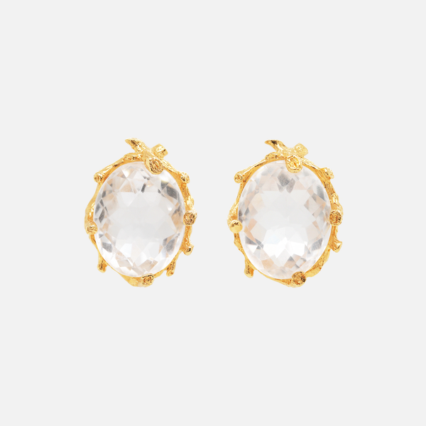 Aretes Terra Plata .925 con Chapa de Oro 14K y Cuarzo Cristal.