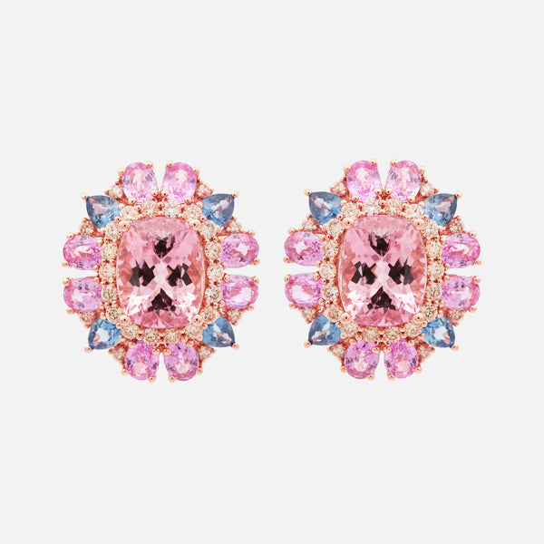 Aretes Armida Pink Oro Amarillo 18K Zafiros, Turmalinas y Diamantes.