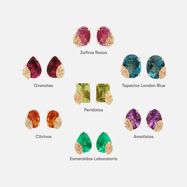 Aretes Botanical Oro Amarillo 14K con Piedras Naturales.