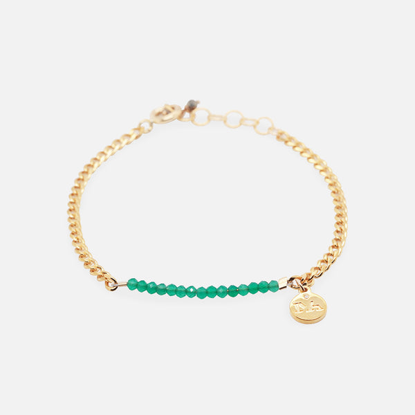 Pulsera Birthstone Plata .925 con Chapa de Oro 14K y Piedras Naturales Onix Verde