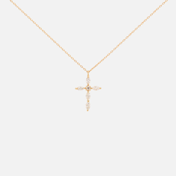 Cadena Marquise Cross Oro Amarillo 18K con Diamantes.