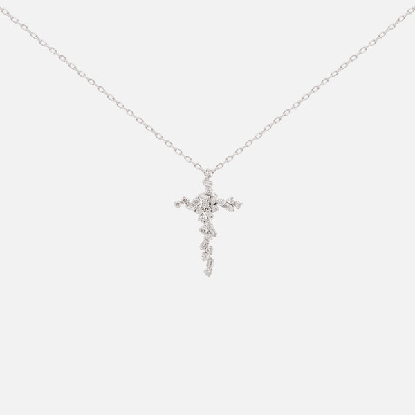 Cadena Cluster Cross Oro Blanco 18K con Diamantes.