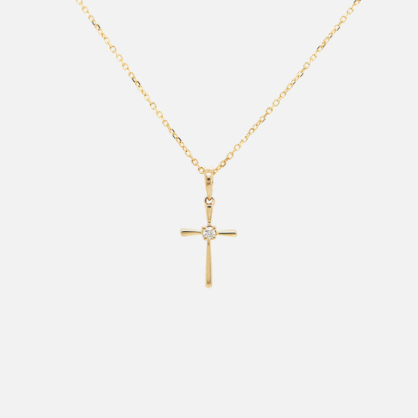 Cadena Minimal Cross Oro 14K con Diamantes.