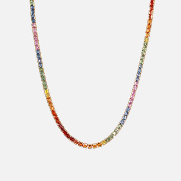 Collar Multicolor Oro Amarillo 18K con Zafiros Octagón y Diamantes.
