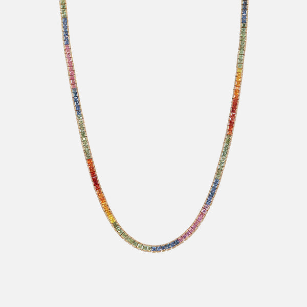 Collar Multicolor Oro Amarillo 18K con Zafiros Princess y Diamantes.