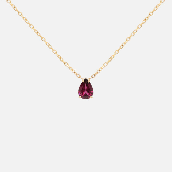 Cadena Orbit Oro Amarillo 14K con Granate Raspberry Gota.