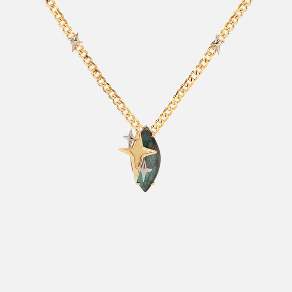 Collar Spark Cobalt Plata .925 con Chapa de Oro 14K con Labradorita.