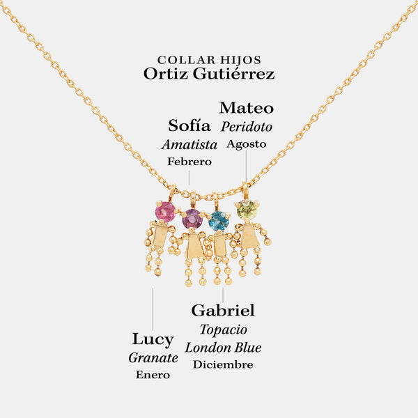 Cadena Kids Oro Amarillo 14K con Piedras Naturales.