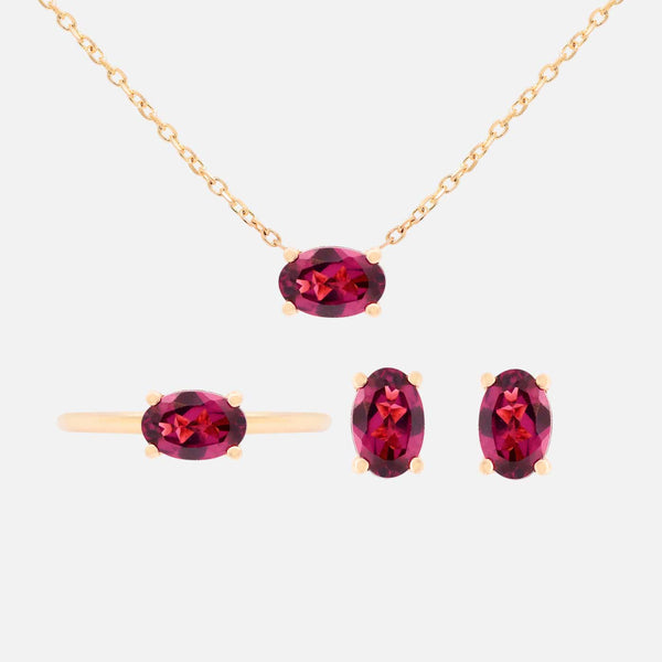 Set Anillo, Aretes y Cadena Noa Oro Amarillo 14K y Piedras Naturales.