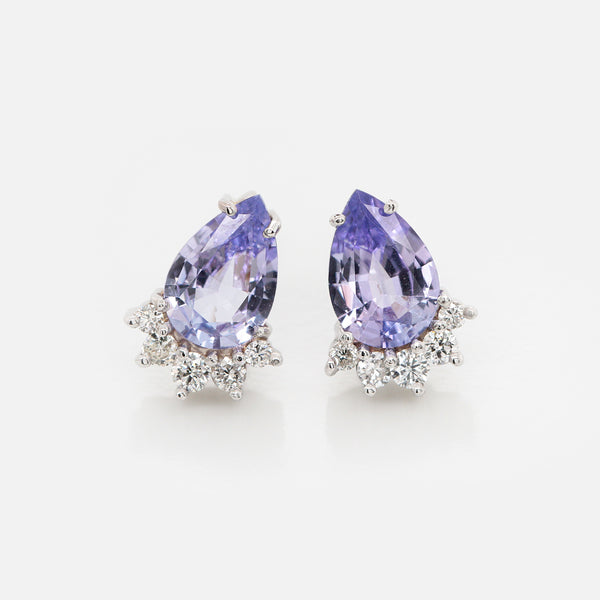 Aretes Elle Oro Blanco 14K con Tanzanita y Diamantes.
