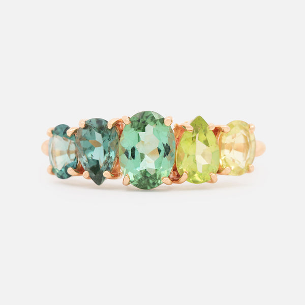 Anillo Atom Grass Oro Amarillo 14K con Turmalina, Zafiro, Peridoto y Crisoberilo.