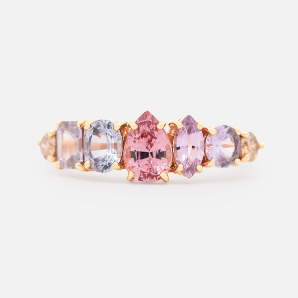 Anillo Atom Princess Oro Amarillo 14K con Granate Malaya, Zafiro y Diamante.