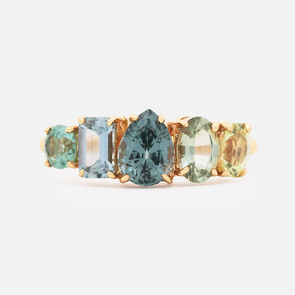 Anillo Atom Seafoam Oro Amarillo 14K con Crisoberilo, Zafiro, Espinela y Turmalina.