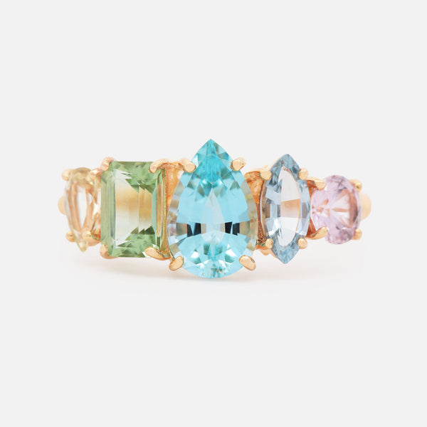 Anillo Atom Seasalt Oro Amarillo 14K con Turmalina, Zafiro y Aquamarina.