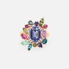 Anillo Botanical Violeta Oro Amarillo 14K con Tanzanita, Turmalina, Zafiro, Granate y Topacio London Blue.