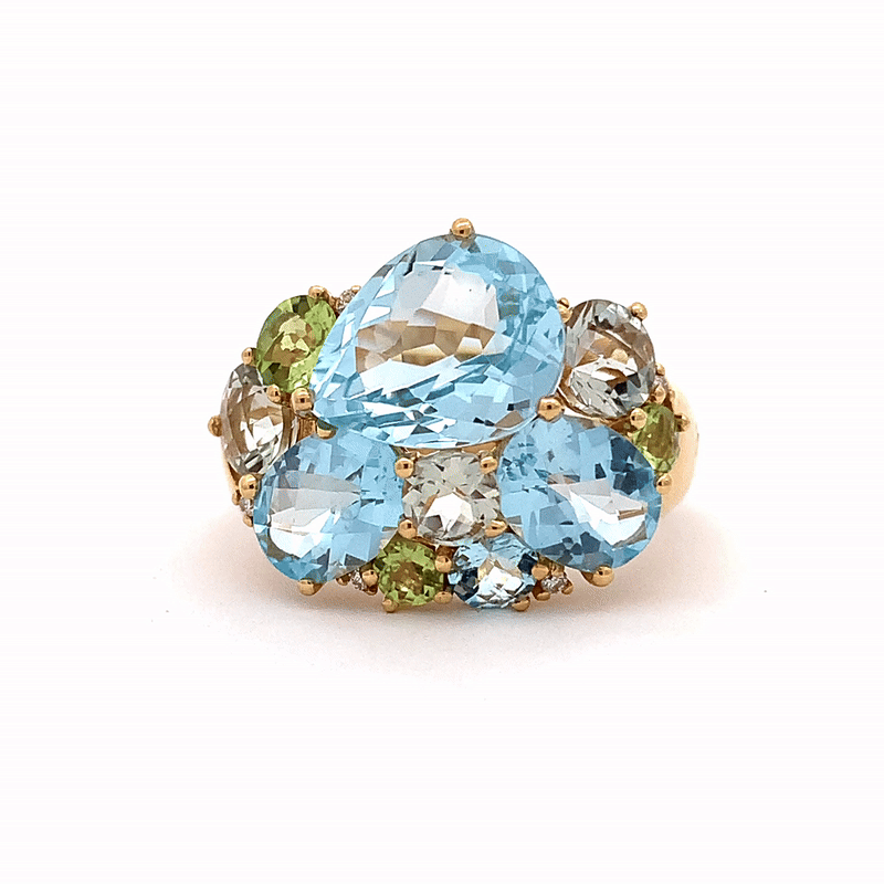 Anillo Botanical Bubbles Oro Amarillo 18K con Topacios, Prasiolitas, Peridotos y Diamantes.