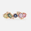 Anillo Cluster Aurora Oro Amarillo 14K con Zafiro y Diamantes.